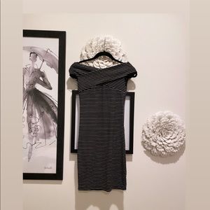 Striped off shoulder mini dress